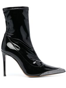 Alexandre Vauthier bottines en cuir verni à ornements en cristal 105mm - Noir