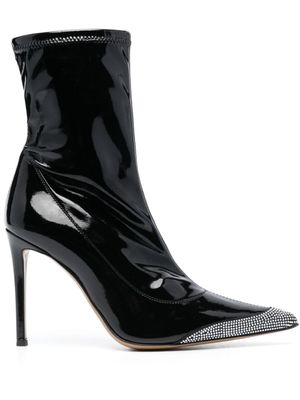 Alexandre Vauthier bottines en cuir verni à ornements en cristal 105mm - Noir