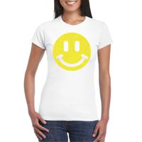 Verkleed T-shirt voor dames - smiley - wit - carnaval/foute party - feestkleding - thumbnail