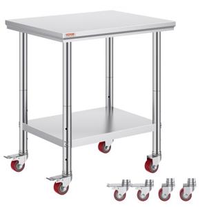 VEVOR Rvs Tafel Keukentafel Keuken Werktafel Bereiding Tafel 4 Wielen Rvs 30x24 inch Nutswerkstation