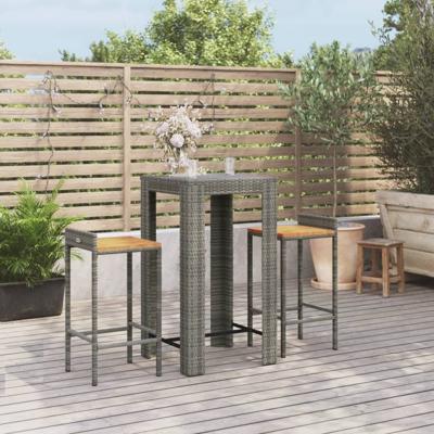 3-delige Tuinbarset poly rattan en massief acaciahout grijs