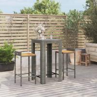 3-delige Tuinbarset poly rattan en massief acaciahout grijs