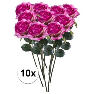 Kunstbloem roos Simone - 10x - fuchsia - 45 cm - decoratie bloemen