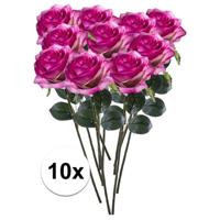 Kunstbloem roos Simone - 10x - fuchsia - 45 cm - decoratie bloemen