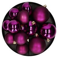 Kerstballen set - 18x stuks - 6 en 8 cm - paars - kunststof - thumbnail