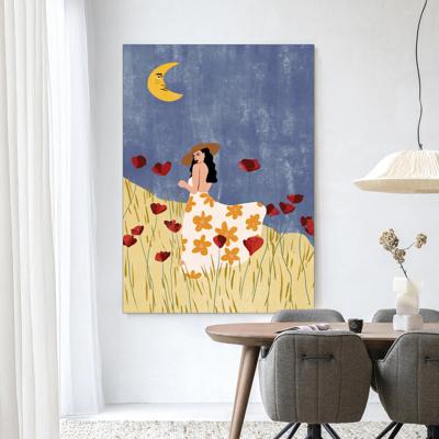 Urban Cotton Wandkleed 'Girl In A Poppyfield' 80 x 110cm in Frame - black