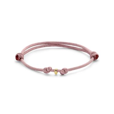 Zachtroze Satijnen Armband met 14k Gouden Ring - Verstelbaar 13-26 cm
