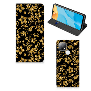 OPPO A15 Smart Cover Gouden Bloemen