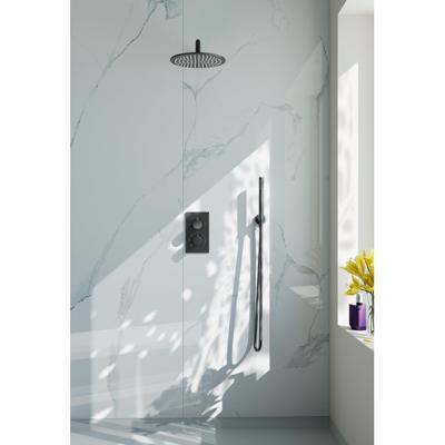 Fortifura Calvi Inbouw Regendoucheset - thermostatisch - wandarm - 25cm hoofddouche - staaf handdouche - gladde doucheslang - geborsteld Gunmetal PVD SW720556/SW720563/SW721165/SW721170/SW766536/SW766