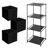 5Five Opbergkastje Smartrack met kastmanden - 3x mandjes van stof - zwart - 34 x 98 cm