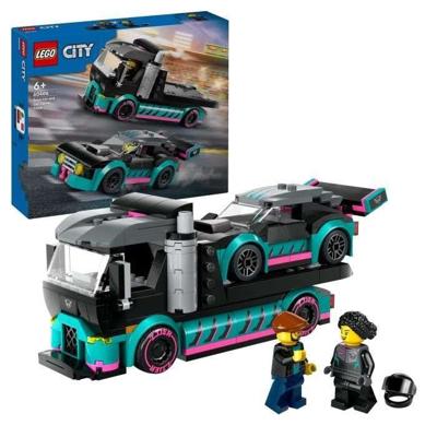 LEGO 60406 Stadsraceauto en autotransportwagen, speelgoed met voertuig, minifiguren van de bestuurder