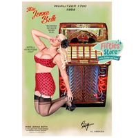 Wurlitzer 1700 Jukebox Pin-Up Miss Jenna Beth Zwaar Metalen Bord 44,5 x 29 cm