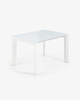 Kave Home Kave Home Eettafel Axis, Axis uitschuifbare tafel in wit glas en wit stalen poten 120 (180) cm