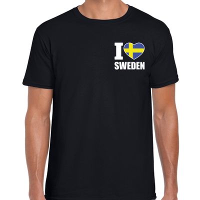 I love Sweden t-shirt Zweden zwart op borst voor heren