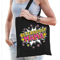 Beterschap mama katoenen cadeau tas zwart voor dames - thumbnail