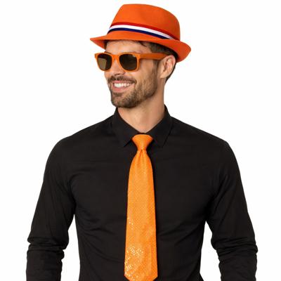 Verkleed oranje Trilby hoed - volwassenen - Koningsdag/nederland - met oranje zonnebril - supporters