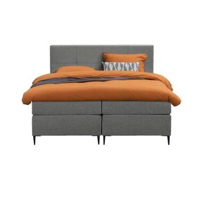 Boxspring Liv geblokt - lichtgrijs - 180x200 cm - slanke poot - Leen Bakker