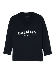 Balmain Kids pull à logo en intarsia - Bleu