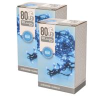 Kerstverlichting lichtsnoer - 2x - 80 LEDs - blauw - 6m - kerstversiering