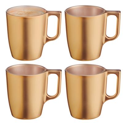 Koffiemokken Monaco - 4x stuks - Hard Glas - goud - 250 ml - 9 cm - Flashy metallic finish