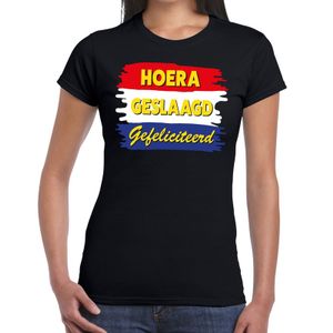 Hoera geslaagd gefeliciteerd t-shirt zwart dames