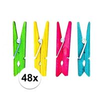 48x Houten knijpers gekleurd 4,5 cm