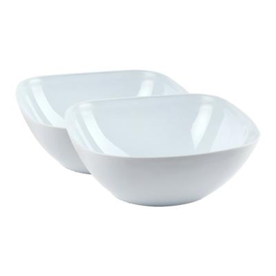 Serveerschaal/saladeschaal - 2x stuks - D28 x H11 cm - kunststof - wit - vierkant - 4800 ml