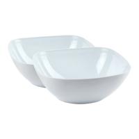 Serveerschaal/saladeschaal - 2x stuks - D28 x H11 cm - kunststof - wit - vierkant - 4800 ml