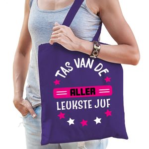 Cadeau tas voor juf - paars/fuchsia roze - katoen - 42 x 38 cm - Tas van de aller leukste juf