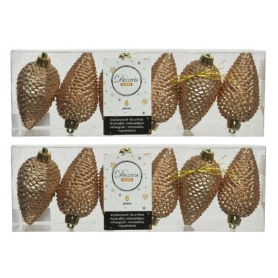 Kersthangers dennenappels - 18x st - toffee bruin - glitter - 8 cm - kunststof - kerstversiering Kersthangers dennenappels - 18x st - toffee bruin - glitter - 8 cm - kunststof - kerstversiering