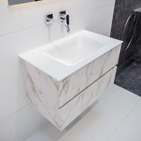 Mondiaz Vica Cloud badmeubel wit carrara mat 80 cm 2 lades solid surface enkele spoelbak midden zonder kraangat