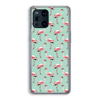 Flamingoprint groen: Oppo Find X3 Transparant Hoesje