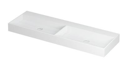 Wastafel United Porselein dubbel zonder kraangat incl. porseleinen click plug en verborgen overloop systeem 140 cm x 45 cm x 11 cm Mat wit 0206142