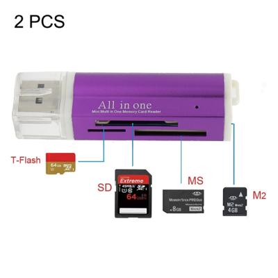 2 stuks multi all in 1 USB 2 0 micro SD SDHC TF m2 MMC MS PRO DUO geheugenkaartlezer (paars)