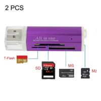 2 stuks multi all in 1 USB 2 0 micro SD SDHC TF m2 MMC MS PRO DUO geheugenkaartlezer (paars)