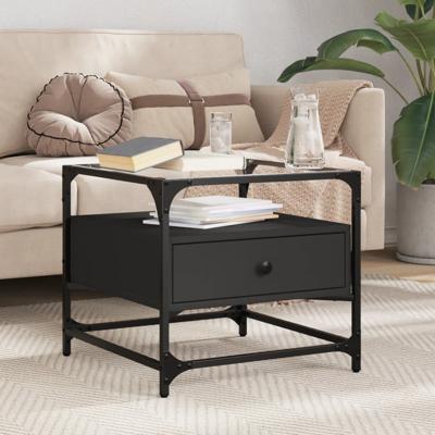Salontafel met zwart glazen blad 50x50x45 cm staal