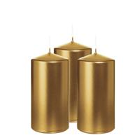 Cilinderkaars/stompkaars - 3x - metallic goud - 12 x 6 cm - 33 branduren