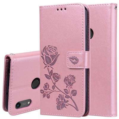 Rose reliëf horizontale Flip PU lederen case voor Huawei Honor 8A/Y6 2019 met houder & kaartsleuven & portemonnee (Rose goud)