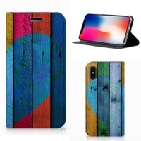 Apple iPhone X | Xs Book Wallet Case Wood Heart - Cadeau voor je Vriend