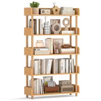 Opbergrek met 3/4/5 Planken Grenen Boekenkast met Open Planken en 3 Verhoogde Leuningen-5-laags