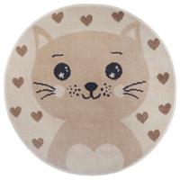 Vloerkleed Kids Kitty Rond - Creme maat: xcm - materiaal: Polypropyleen - Dekbed-Discounter.nl