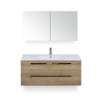 Seville Badmeubelset 120 cm - 2 laden Natuur Eiken - Wastafel Enjoy Enkel - met Spiegelkast