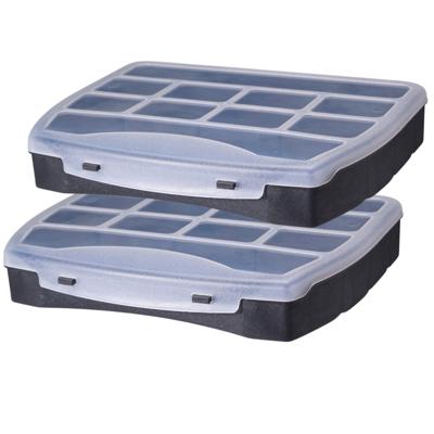 Sorteerdoos - 2x - 10-vaks - zwart - 25 x 20 x 4,4 cm - opbergbox voor kleine spulletjes