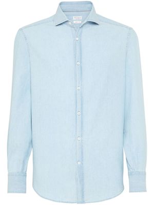 Brunello Cucinelli chemise à col italien - Bleu