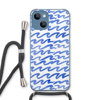 Blauwe golven: iPhone 13 Transparant Hoesje met koord
