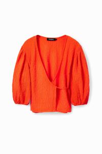 Omslagblouse met structuur - ORANGE - XL