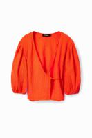 Omslagblouse met structuur - ORANGE - L - thumbnail