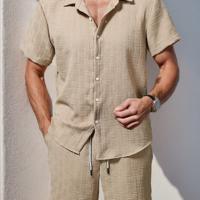 Bon&Bon Men's 2-Piece White Button Up Shirt and Shorts Vacation Set Mocha Brown / XXL