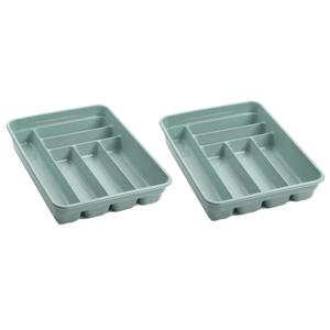 PlasticForte Bestekbak - 2x stuks - 6-vaks - mintgroen - 40 x 30 x 7 cm - bestekhouder