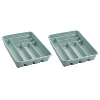 PlasticForte Bestekbak - 2x stuks - 6-vaks - mintgroen - 40 x 30 x 7 cm - bestekhouder